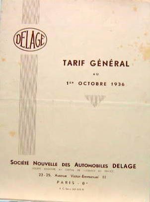 Couverture de 1936 DELAGE TARIF