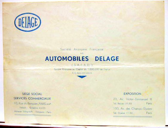 Couverture de 1938 DELAGE  TARIF