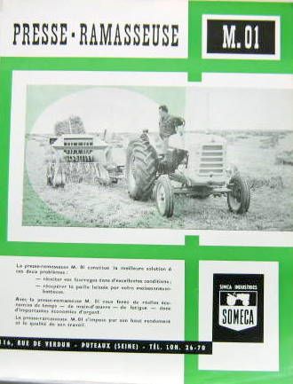 Couverture de 1961 SOMECA PRESSE RAMASSEUSE M 01 CATALOGUE