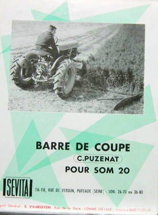 Couverture de 1957 SOMECA BARRE DE COUPE POUR SOM.20 C.PUZENAT CATALOGUE