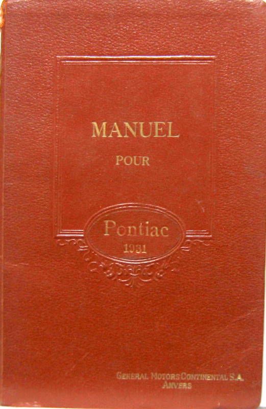 Couverture de 1931 PONTIAC SERIE 6 CYLINDRES LIVRET D'ENTRETIEN