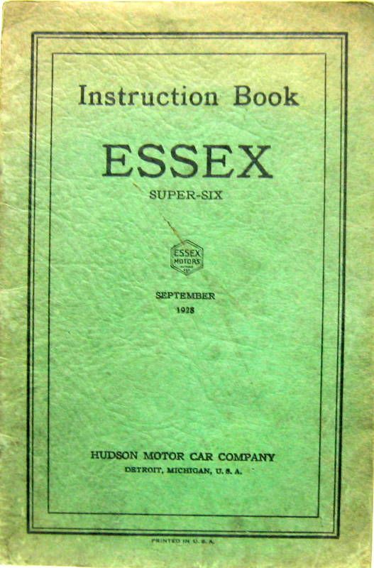 Couverture de 1928 ESSEX  SUPER SIX  LIVRET D'ENTRETIEN