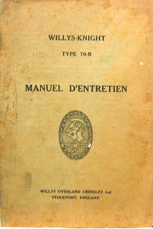 Couverture de WILLYS KNIGHT TYPE 70-B   LIVRET D'ENTRETIEN