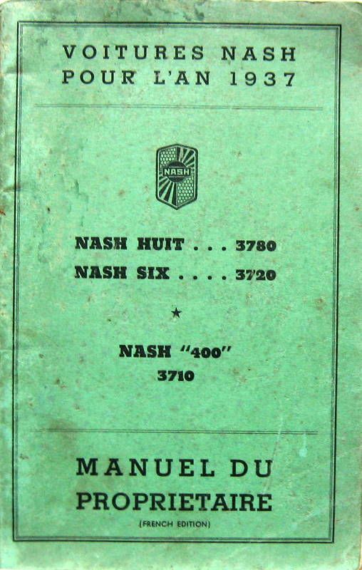 Couverture de 1937 NASH 8-3780 6-3720 400-3710 LIVRET D'ENTRETIEN