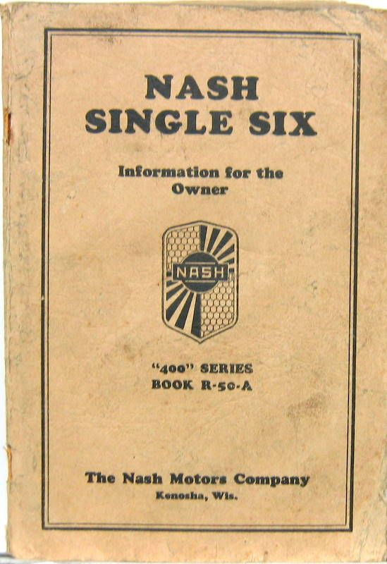 Couverture de 1929 NASH SINGLE SIX 400 SERIE  LIVRET D'ENTRETIEN