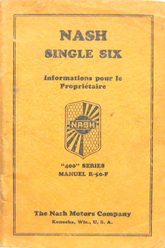 Couverture de 1930 NASH SINGLE SIX 400 SERIE  LIVRET D'ENTRETIEN