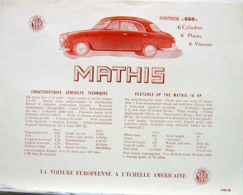 Couverture de 1949 MATHIS 666
