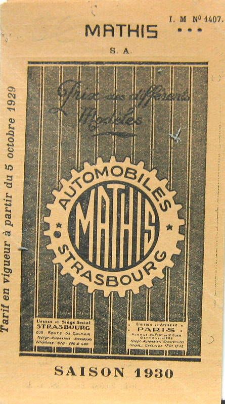 Couverture de 1930 1933 MATHIS TARIF