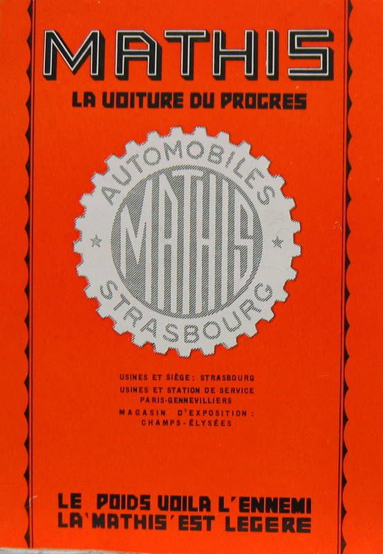 Couverture de 1932  MATHIS GAMME ET UTILITAIRES N°1749