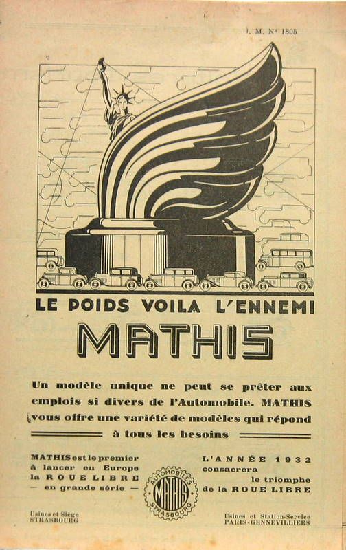 Couverture de 1932  MATHIS GAMME ET UTILITAIRES N°1805