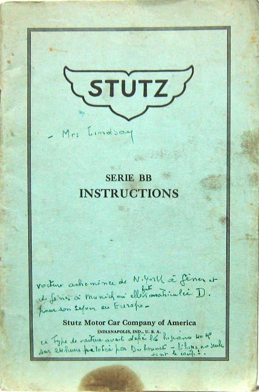 Couverture de 1928 STUTZ SERIE BB LIVRET D'ENTRETIEN