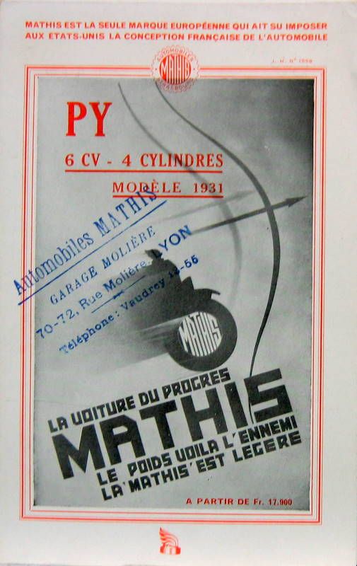 Couverture de 1931 MATHIS PY 6 CV 4 CYL N°1558