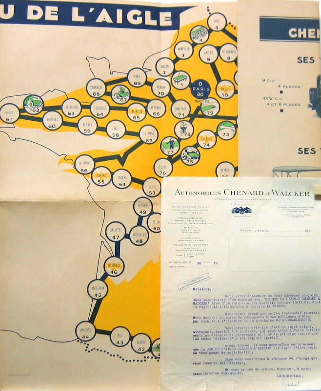 Couverture de 1930 JEU DE L'AIGLE CHENARD ET WALCKER TIRE D'UN RAID DE LA NOUVELLE 10/12 CV (JEU DE L'OIE)