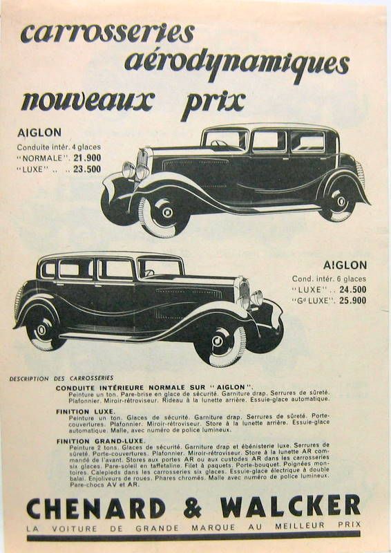 Couverture de 1930 CHENARD ET WALCKER GAMME PROSPECTUS