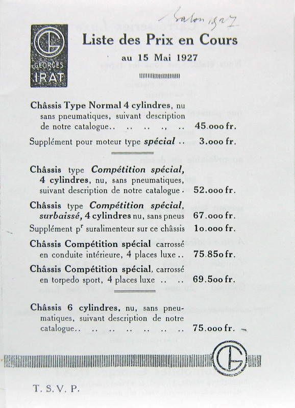 Couverture de 1927 GEORGES IRAT TARIF