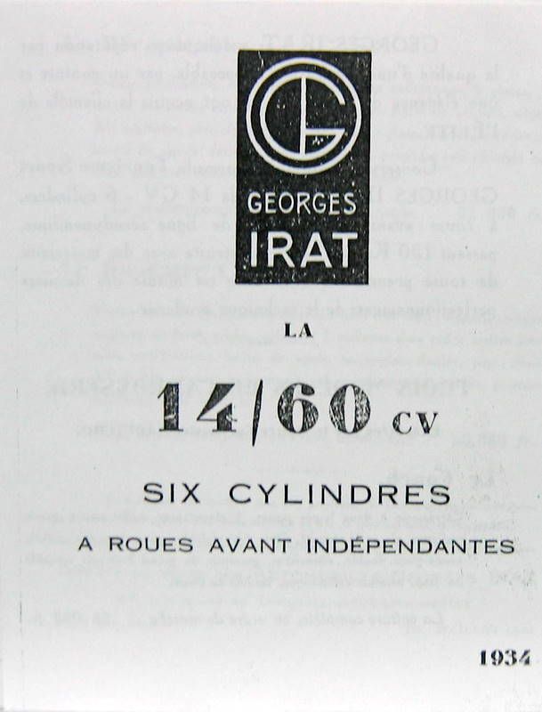 Couverture de 1934 GEORGES IRAT 14/60 6 CYLINDRES