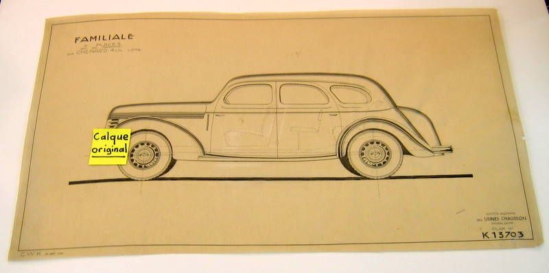 Couverture de 1938 CHENARD ET WALCKER FAMILIALE 7 PLACES 4 CYL. LONG PLAN SUR CALQUE N°K13703