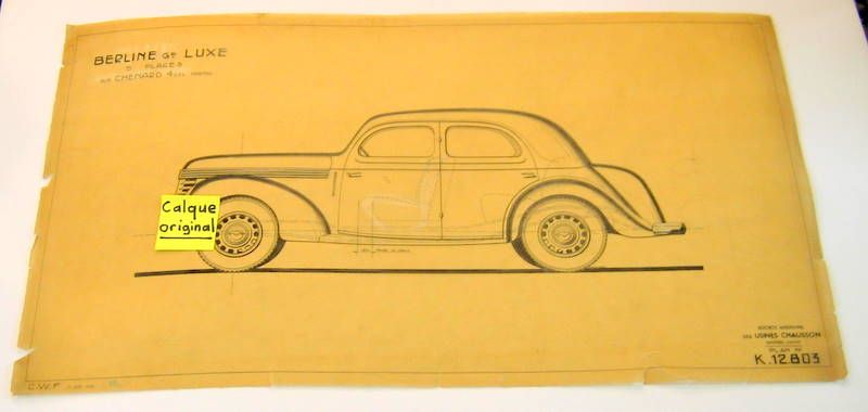 Couverture de 1938 CHENARD ET WALCKER BERLINE GRAND LUXE 5 PLACES 4 CYL. PLAN SUR CALQUE N°K12803