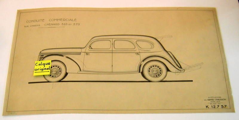 Couverture de 1938 CHENARD ET WALCKER  CONDUITE COMMERCIALE SUR CHASSIS 365 ET 373  PLAN SUR CALQUE N°K12737