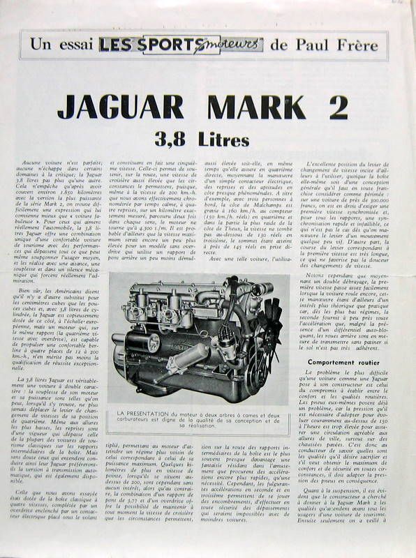 Couverture de JAGUAR MK2 3,8 LITRES ESSAI DES SPORTS MOTEURS DE P. FRERE