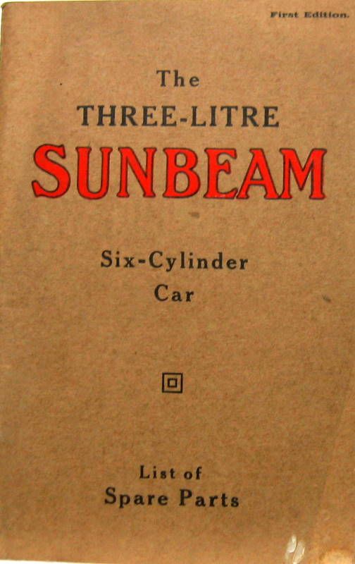 Couverture de 1927 SUMBEAM THREE LITRE SIX CYLINDER LIST OF SPARE PARTS
