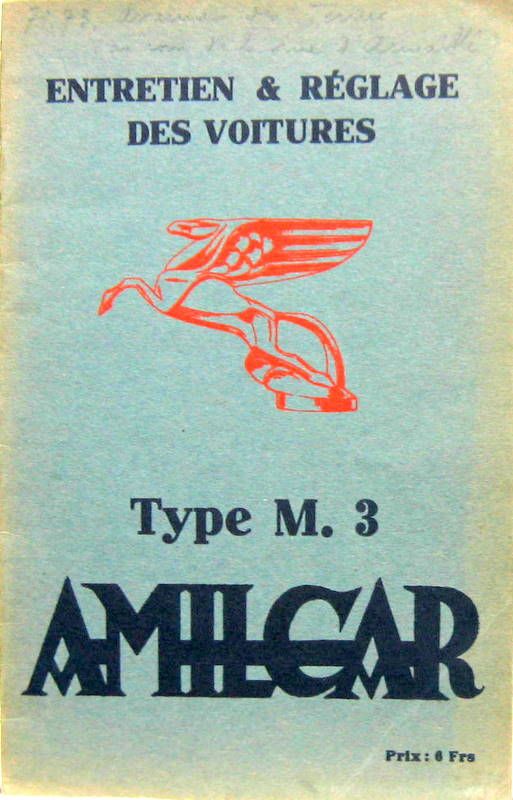 Couverture de AMILCAR M3 7 CV LIVRET D'ENTRETIEN