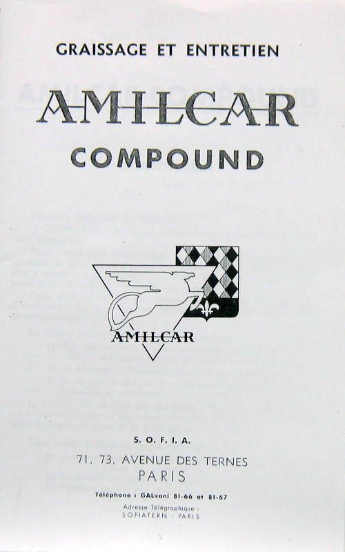Couverture de AMILCAR COMPOUND LIVRET D'ENTRETIEN
