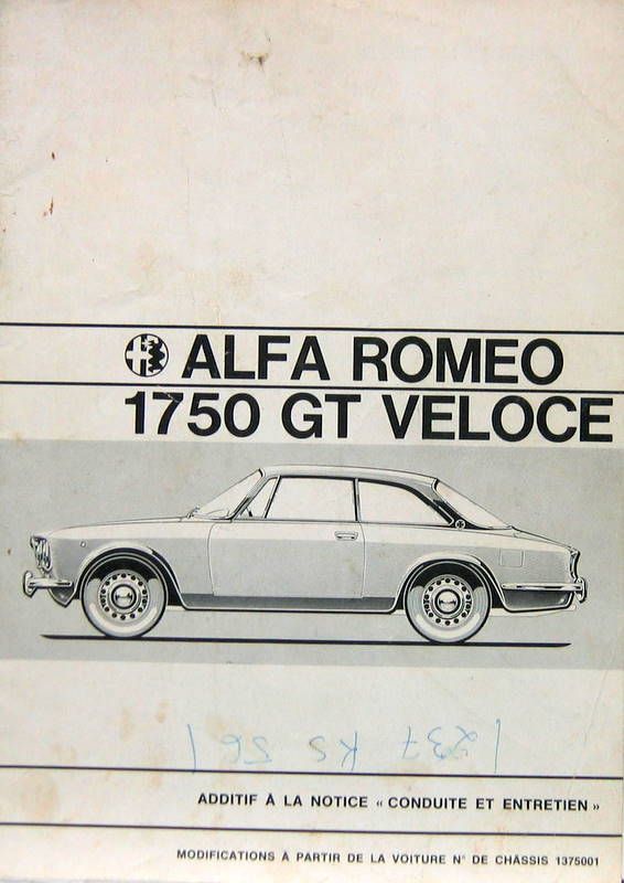 Couverture de 1970-9  ALFA ROMEO 1750 GT VELOCE ADDITIF AU  LIVRET D'ENTRETIEN A PARTIR DU CHASSIS N°1375001