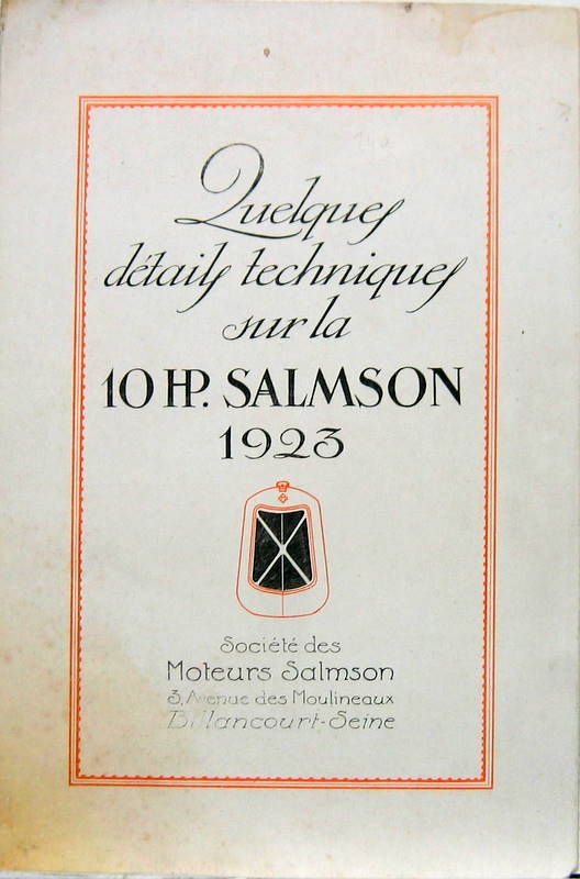 Couverture de 1923 SALMSON 10 HP DEPLIANT