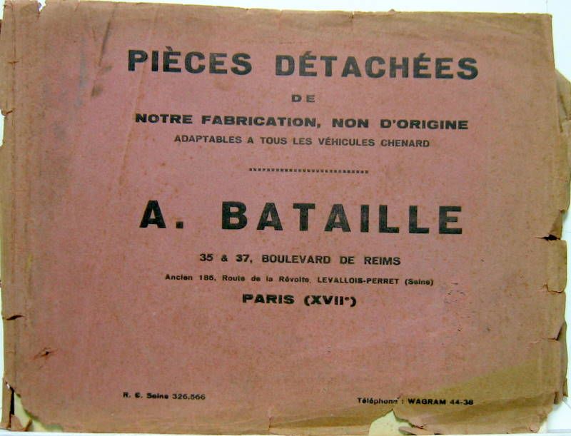 Couverture de 1933 CHENARD ET WALCKER CATALOGUE DE PIECES ADAPTABLES BATAILLE