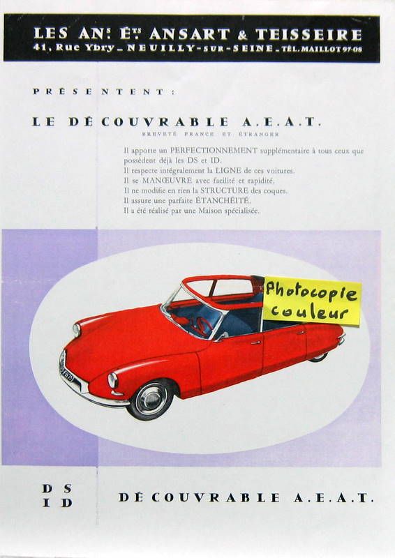 Couverture de 1958 CITROEN ID DS DECOUVRABLE AEAT PROSPECTUS