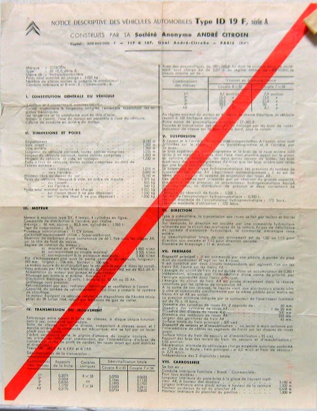 Couverture de 1967 CITROEN ID 19 F SERIE A FEUILLE DES MINES