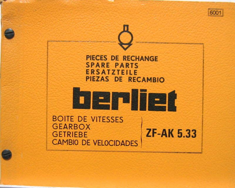 Couverture de 1969 BERLIET BOITE DE VITESSE ZF AK 533 MANUEL DE PIECES DETACHEES