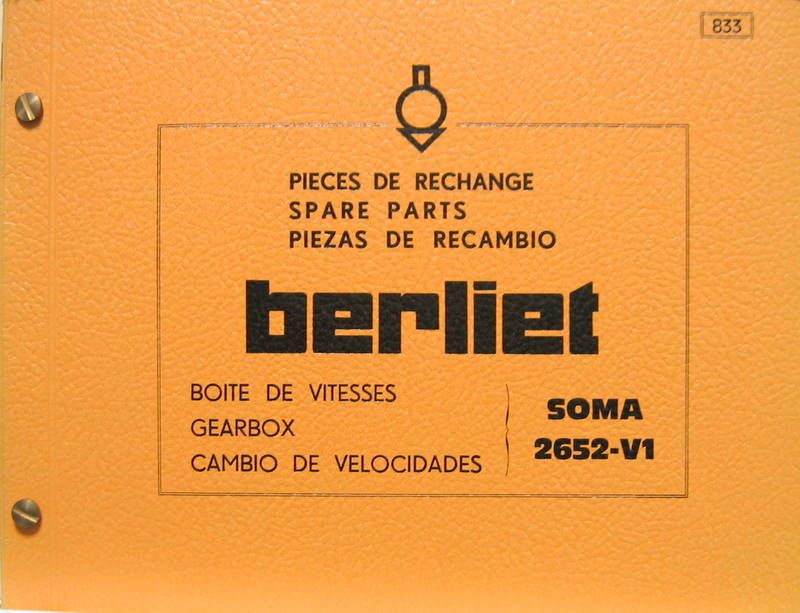 Couverture de 1967 BERLIET BOITE DE VITESSE SOMA 2652-V1  MANUEL DE PIECES DETACHEES