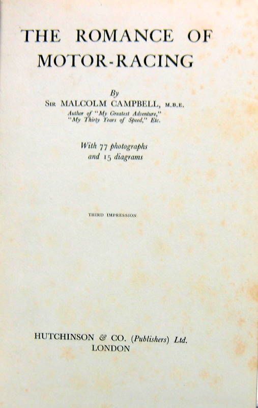 Couverture de 1936 THE ROMANCE OF MOTOR RACINGBY SIR MALCOLM CAMPBELL