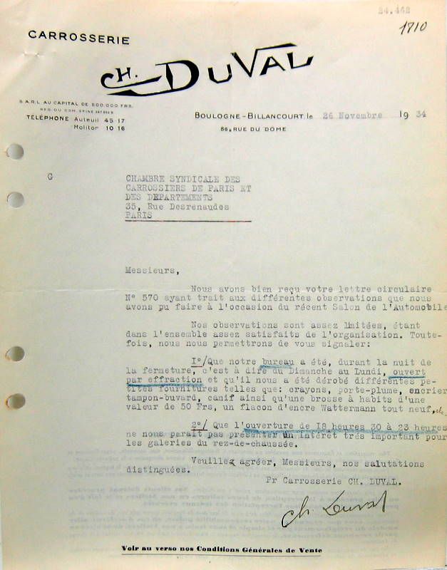 Couverture de CH  DUVAL LETTRE A ENTETE SIGNEE 1934