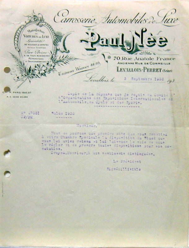 Couverture de CARROSSERIE PAUL NEE LETTRE A ENTETE 1933