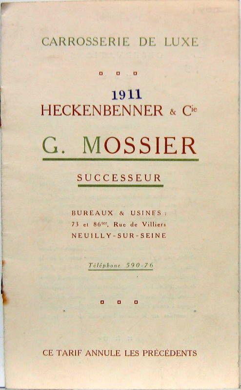 Couverture de CARROSSERIE MOSSIER 1911 A NEUILLY