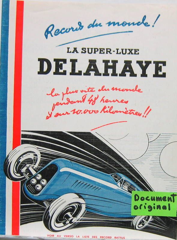 Couverture de 1935 DELAHAYE RECORDS DU MONDE  PROSPECTUS