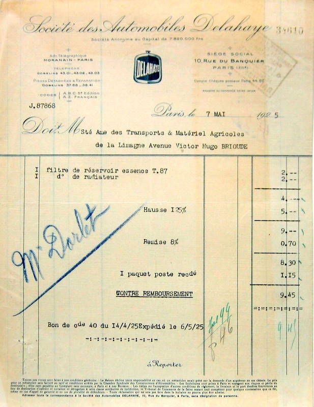 Couverture de 1925 DELAHAYE LETTRE A ENTETE