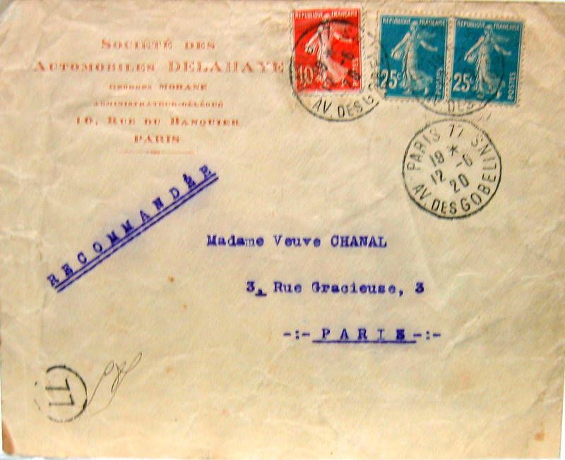 Couverture de 1920 DELAHAYE ENVELOPPE A ENTETE