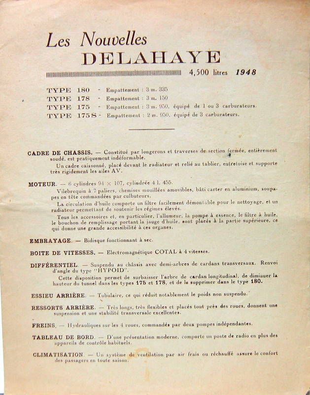 Couverture de 1948 DELAHAYE  AVEC DESSIN DE LA SUSPENSION LICENCE DUBONNET CATALOGUE