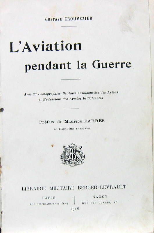 Couverture de L'AVIATION PENDANT LA GUERRE 1916 DE G.CROUVEZIER