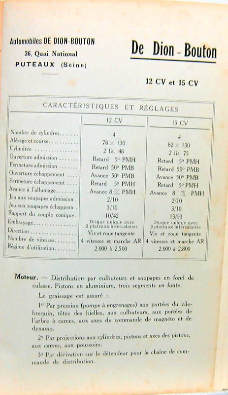 Couverture de 1925 DE DION BOUTON 12-15 CV TYPE IM IZ LIVRET DE GRAISSAGE