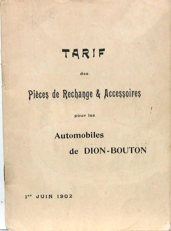 Couverture de 1902 DE DION BOUTON CATALOGUE DE PIECES DE RECHANGE