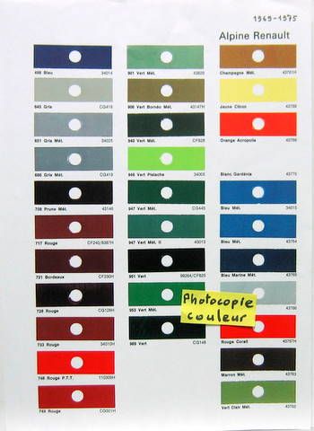 Couverture de 1969-1975  ALPINE RENAULT  COLORIS EN COPIE COULEUR