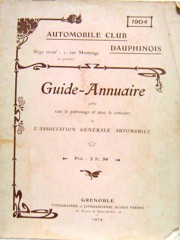 Couverture de 1904 GUIDE ANNUAIRE DE L'AUTOMOBILE CLUB DAUPHINOIS