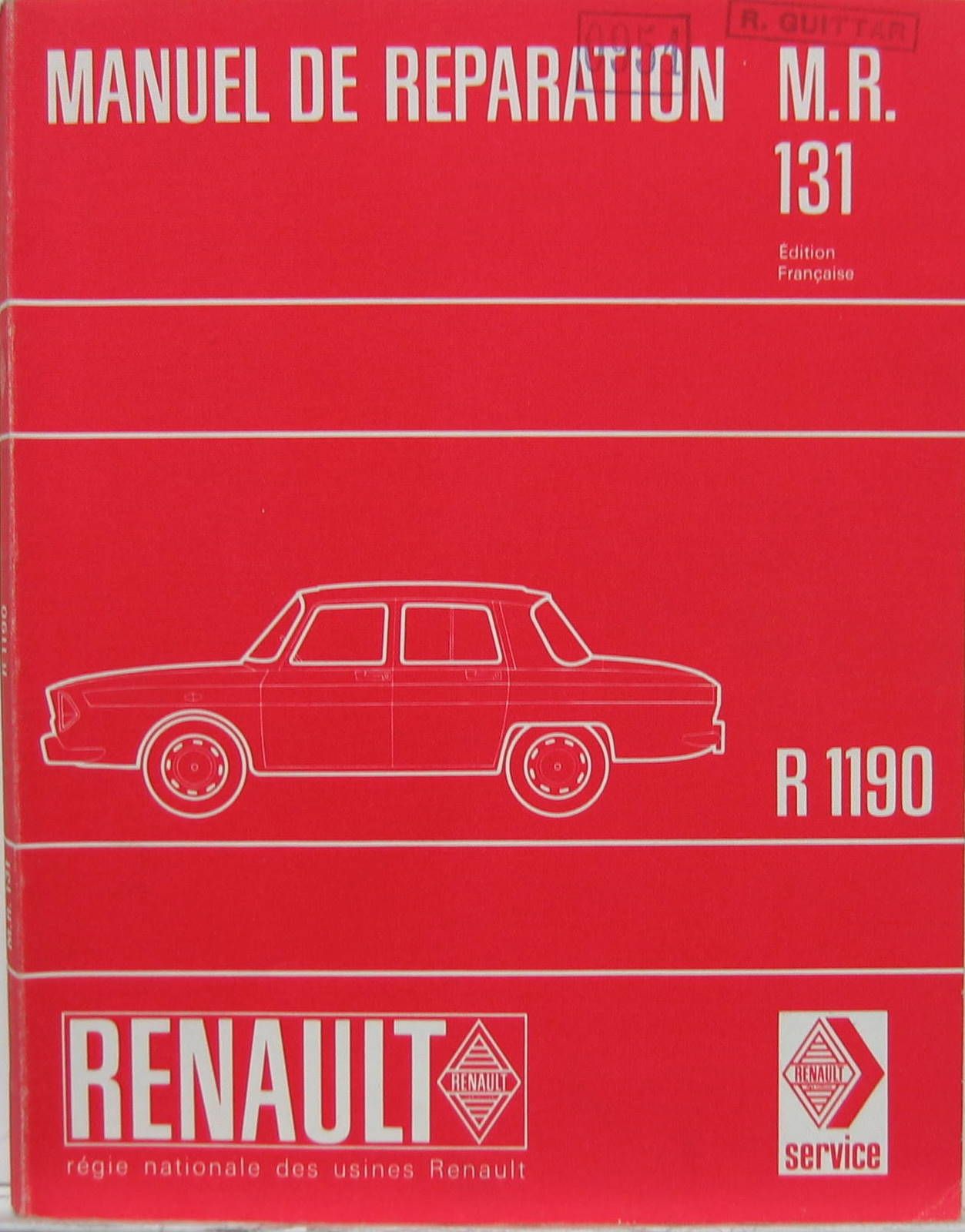 Couverture de 1967 R10  R1190 MANUEL DE REPARATION   MR131