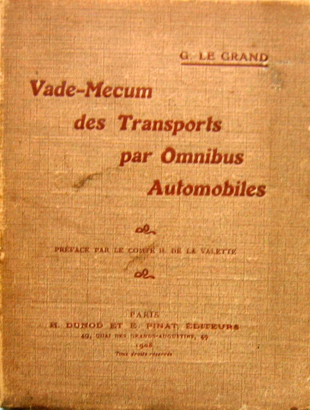 Couverture de 1908 VADE MECUM DES TRANSPOETS PAR OMNIBUS AUTOMOBILES