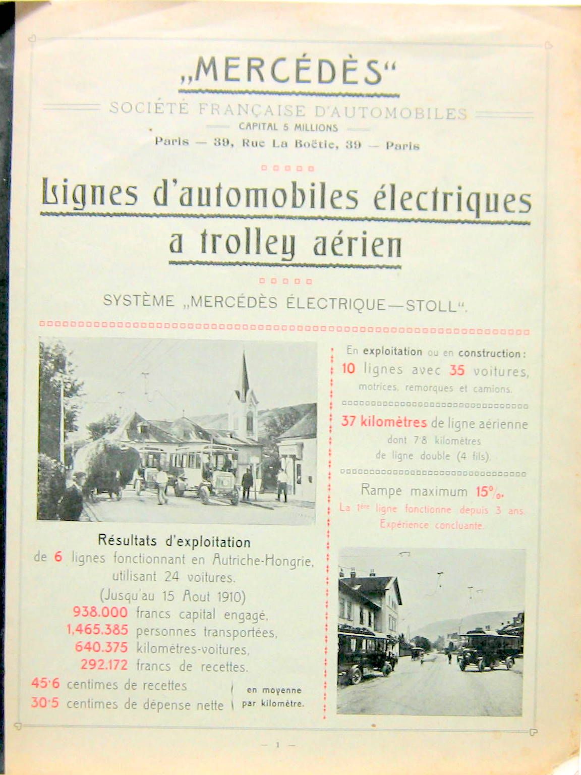 Couverture de 1910 MERCEDES ELECTRIQUE STOLL LIGNES D'AUTOMOBILES ELECTRIQUES A TROLLEY AERIEN CATALOGUE